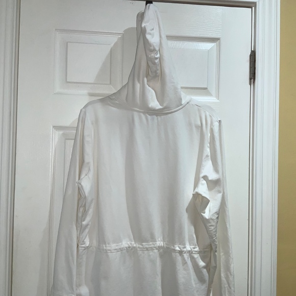 Talbots White Safari Style hooded zip front jacket Sz L pockets drawstring - Picture 4 of 7
